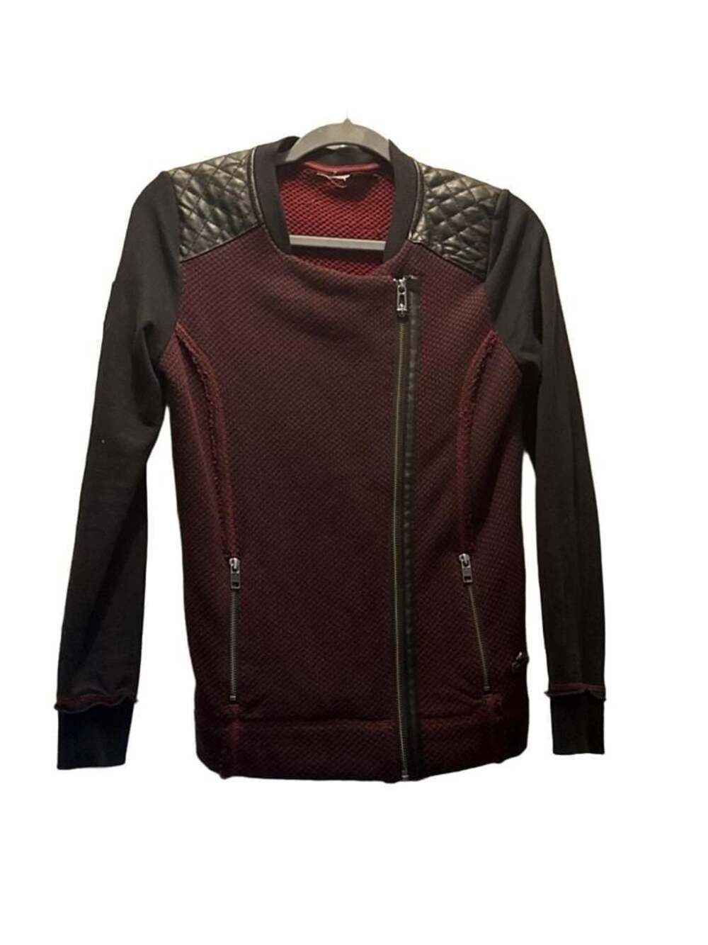 Harley-Davidson Women's Burgundy Textured Knit Asymmetrical Zip Moto Jacket